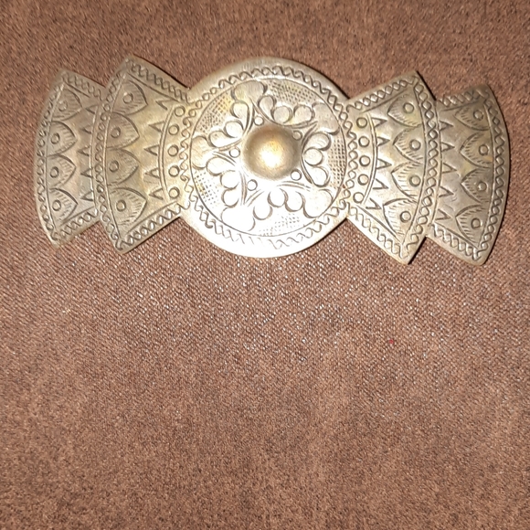 Vintage etched Silvertone Metal Hair Barrett made in Thailand new - Picture 10 of 10